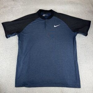 Nike Golf Shirt Mens Size 2XL 833079 Blue Blade Collar‎ Raglan Wool Blend